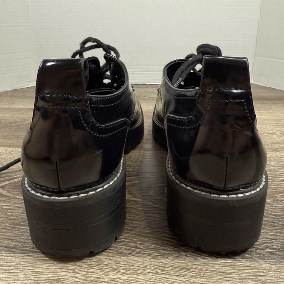 Zara Shoes Womens sz:8.5 Black Patent Oxford Platform Chunky Dark Academia Goth - Picture 4 of 9